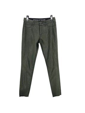 Articles Of Society Sarah Edgy Raw Hem Waxed Skinny Jeans Dark Olive Size 27